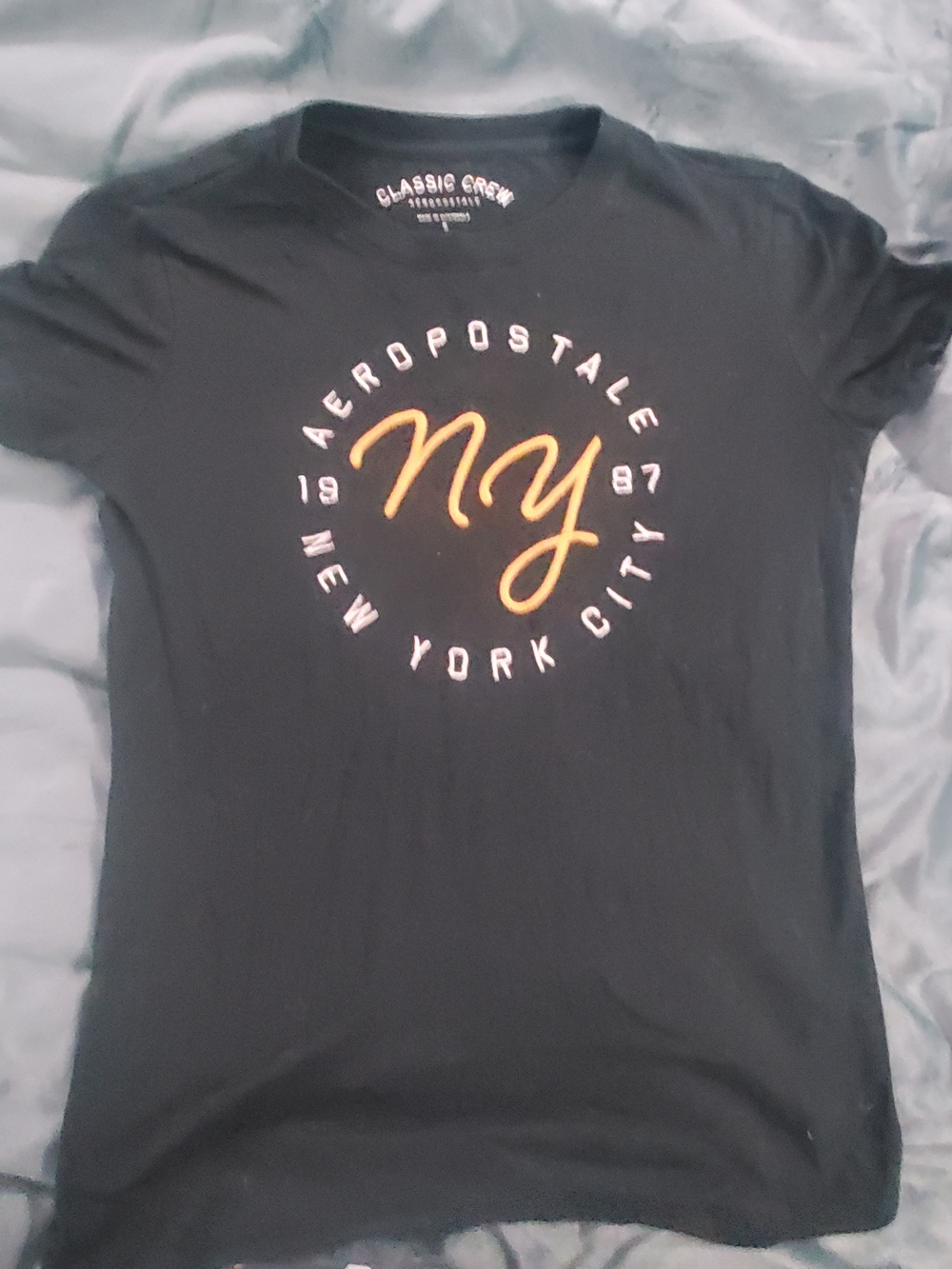 Aeropostale Black Short Sleeve Tee with Gold NY Script